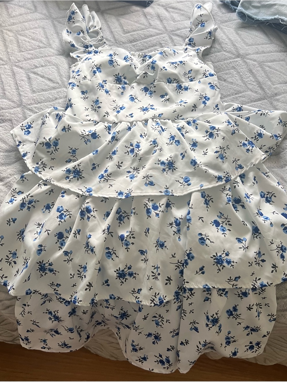 SHEIN White Dress with Blue Floral Print